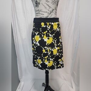 Margaret M Black and Yellow Floral A-Line Skirt